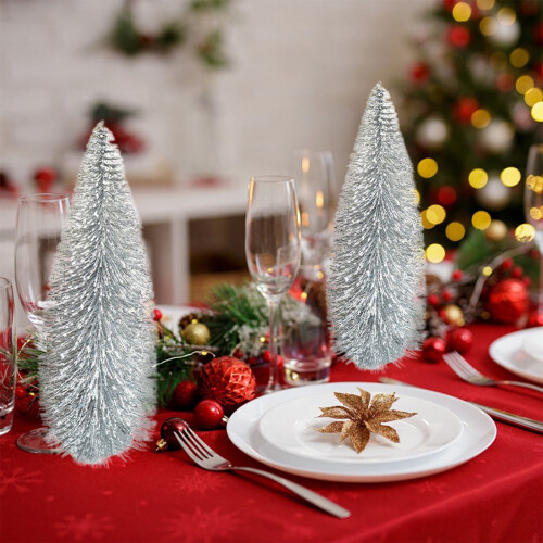 Christmas Miniature Pine Tree Bottle Brush Decoration Silver 1