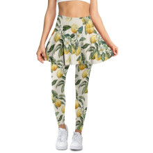 Beige Lemon Blossom Yoga Skirt and Leggings Set Women 3XL