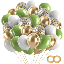 Balony Lateksowe Zestaw 60 szt Zielone Złote Białe Konfetti 30 cm