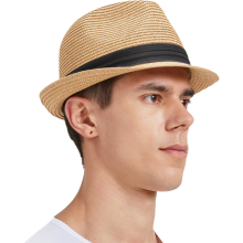 Męski Kapelusz Słomkowy Fedora Trilby Plażowy Ochronny UV Beżowy 61 cm