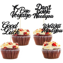 Décorations pour cupcakes « Tu vas nous manquer » à paillettes noires (12 pièces)