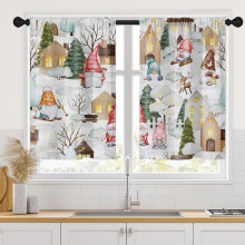 Julgardiner till köket, set om 2, vintagetomte, snögran