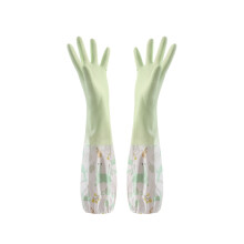 Latex Waterproof Dishwashing Gloves Medium Long Cuff Flock