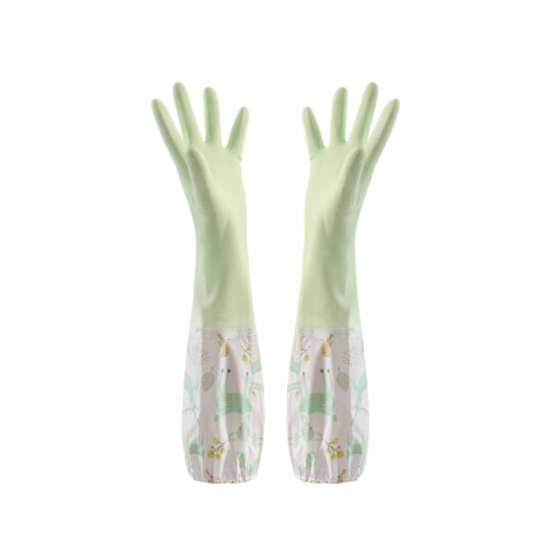 Latex Waterproof Dishwashing Gloves Medium Long Cuff Flock