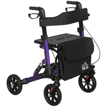 Folding Rollator Walker with Seat, Backrest, Storage Bag, Dual Brakes, Adjustable Handle Height, Suspension, 4 Wheeled for Seniors, Purple