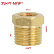 Brass Reducing Hex Bushing Adapter 1/8NPT to 1/4NPT