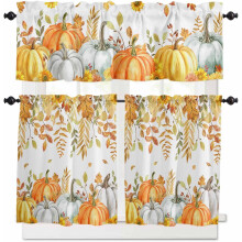 Gyllene orangea höstgardiner för kök med stångficka, 86 cm