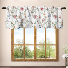 Cantonnière de rideau à motif floral printanier Renaissance, texture lin, 132 x 46 cm