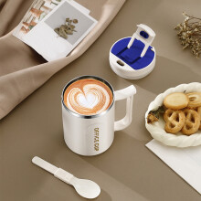 Doppelwandiger Kaffeebecher aus Edelstahl mit Deckel und Henkel