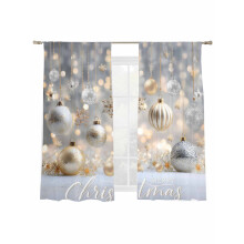 Christmas Sheer Curtains Voile 52x72 in Snowflake Gold Ball