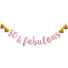 Banner zum 80. Geburtstag, roségoldenes Glitzerpapier, vorgefädelt