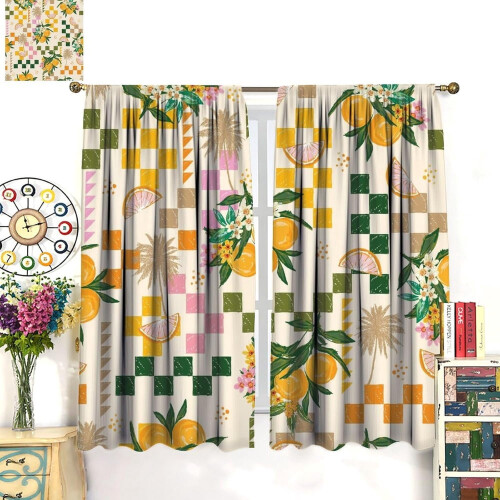 Orange Lemon Curtains Vintage Bohemian Pattern Blackout Rod 2