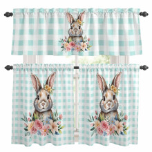 Rideaux de cuisine Lapin de Pâques, motif aquarelle et fleurs