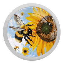 Kristallen glazen kastknoppen met zonnebloem- en bijenmotief (4 stuks)