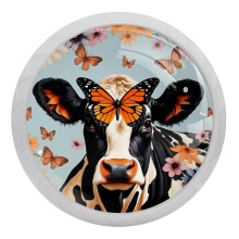 Boutons de meuble en cristal à motif papillon et vache (4 pièces)