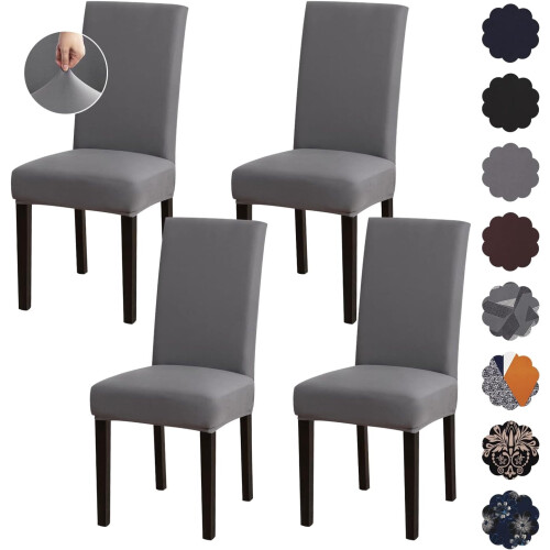 Coprisedie da sala da pranzo grigi elasticizzati, set da 4