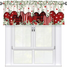 Cantonnière Saint-Valentin en forme de cœur rouge, 137 x 46 cm, à œillets pour tringle