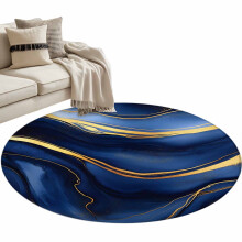 Tapis rond 120 cm (4 pieds) en marbre bleu marine et feuille d'or