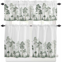 Ensemble de rideaux de cuisine Green Forest style rustique 3 pièces