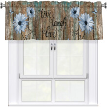 Cantonnière à motif marguerite, style rustique vintage, bleue, 137 x 46 cm