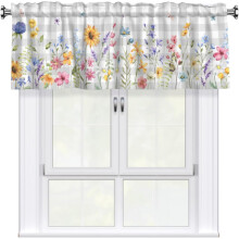 Cantonnière à motif floral printanier, gris à carreaux Buffalo, 137 x 46 cm