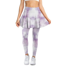 Tie-Dye Violet White Comfy Leggings with Skirt Women 3XL