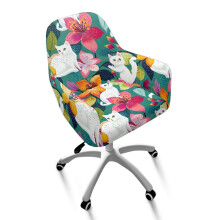 Housses de chaises de salle Ă manger extensibles en polyester Ă motif de chat blanc 1