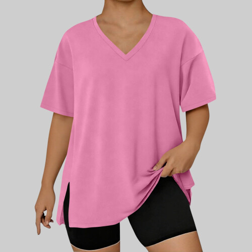Top pullover da donna taglie forti con scollo a V e maniche corte