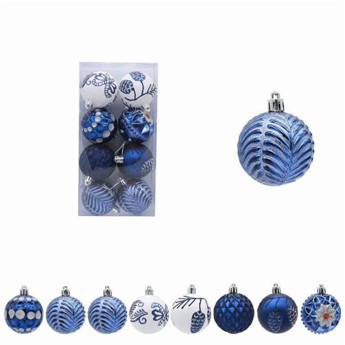 Christmas Ball Ornaments Blue Silver Glitter 8 pcs