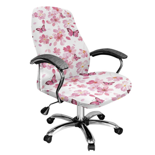 Housse extensible pour chaise de bureau, motif papillon et fleurs, taille L