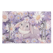 Set de sets de table Lapin et Marguerite en PVC Polyester, 8 pièces, 11,8 x 17,7 pouces.