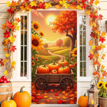 Herbstliches Türbanner mit Sonnenblumen-, Ahorn- und Kürbismotiv