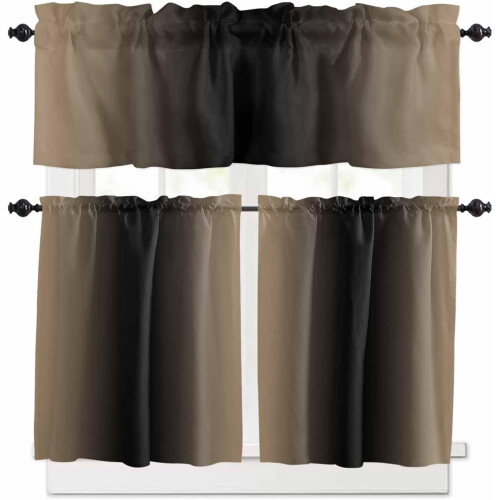Kakisvart Ombre Köksgardinset Stångficka 86 cm
