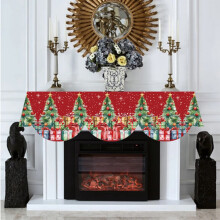 Christmas Mantel Scarf Red with Snowman Tree Snowflakes