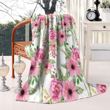 Plaid vintage Ă motif floral rose pivoine 127 x 152 cm