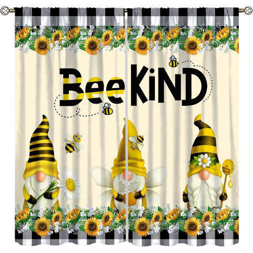 Sunflower Kids Curtains Cartoon Gnome Bee Pattern 42x63 in