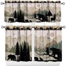 Set di mantovane da cucina Cabin Bear, stile rustico da fattoria, 3 pezzi