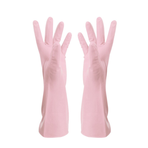 Heavy-Duty Rubber Kitchen Gloves Pink Waterproof Extra-Long 1