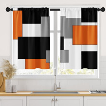 Rideaux de cuisine orange 26 x 36 pouces, lot de 2, motif abstrait