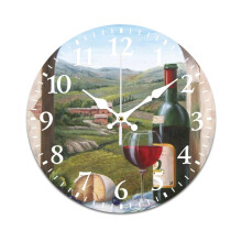 Horloge murale silencieuse Ă piles, motif bouteille de vin