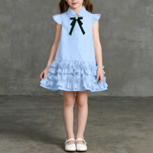 Robe pour fille à manches courtes, boutonnée, col cranté, décontractée