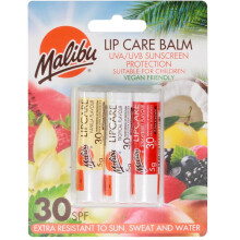 Malibu Sun SPF 30 Lip Balm Sunscreen, Vanilla, Tropical, Strawberry, 3 x 5g