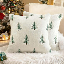 Ensemble de coussins de Noël, housse en peluche 45x45cm, sapin brodé