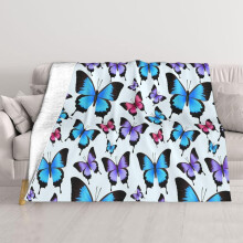 Blue and Pink Butterfly Throw Blanket 80x60 inches Flannel