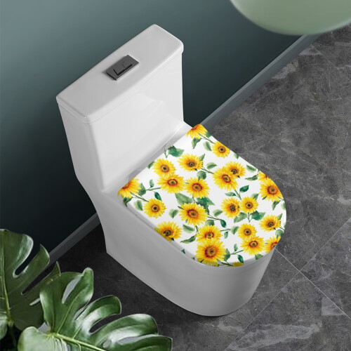 Couvercle de WC blanc tournesol, taille universelle élastique 1