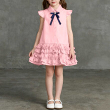 Robe pour fille à manches courtes, boutonnée, col cranté, décontractée