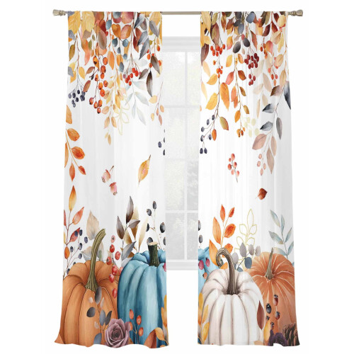 Pumpkin Sheer Curtains 52x84 in Fall Orange Brown