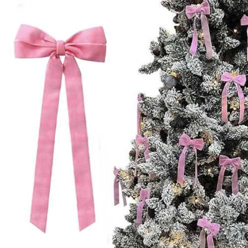 Velvet Christmas Bows Red Pink Polyester Tree Ornaments