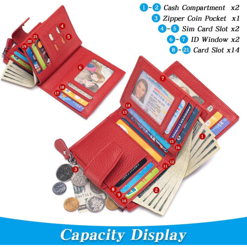 Women's RFID-Blocking Bifold Leather Wallet with Zipper 1