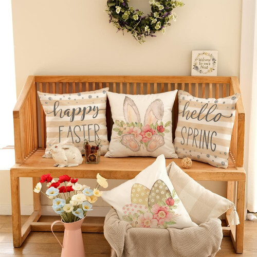 Housses de coussin de Pâques beiges 45 x 45 cm (lot de 4) 1